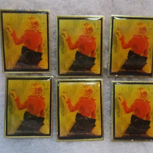 6 Vintage December 1937 Ladies Home Journal Magazine Cover Plaques/Sieraden Componenten, 35x26mm, Gelamineerd papier op messing, Oude voorraad, 6 stuks.