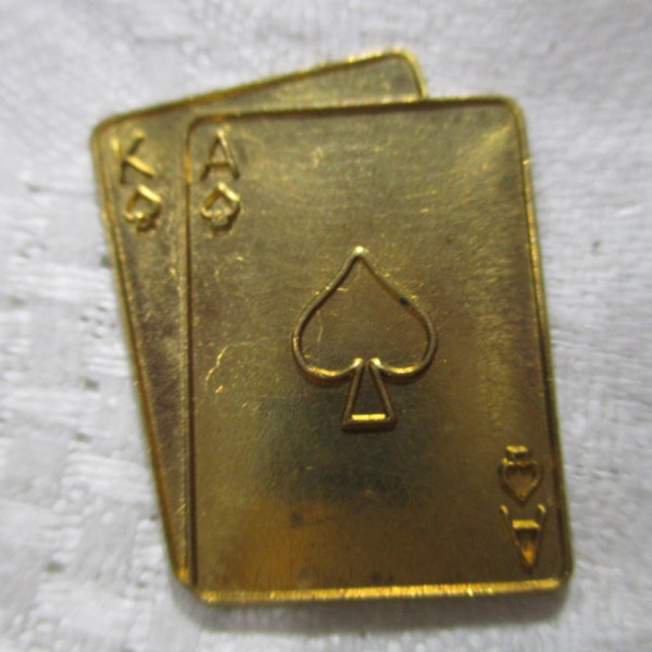 Vintage Ace Of Spade Stampings, Cuff Link Topper/Jewelry Components/Findings/Enamel Blanks, Heavy Die Cast Brass, 27x22mm, Old Stock, 2 pcs.