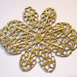 Flat Stamped Brass Lacy Filigree Disk/Medallion/Jewelry Component/Embellishment/Decoration/Trim, 60mm by 43mm, 1 Pc. (jj)