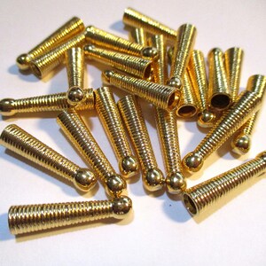 12 Pair Vintage Quality Solid Spun Gold Plated Brass Bolo Tie End Tips, Cord Tip Findings/Jewelry Components,  33mm Long, 12 Pair (24 Pcs.)