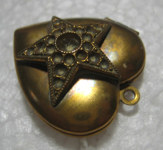 Vintage Heart Locket Star Pendant: Quality Stampe… - image 2