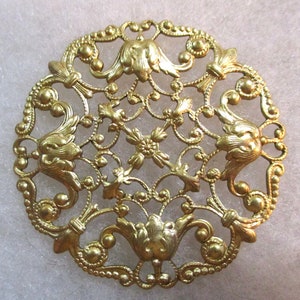 Detailed Vintage Stamped Dapt Brass Round Lacy Filigree 48mm Disk/Medallion, Jewelry Component/Embellishment/Decoration/Trim, 1 Piece (jj)