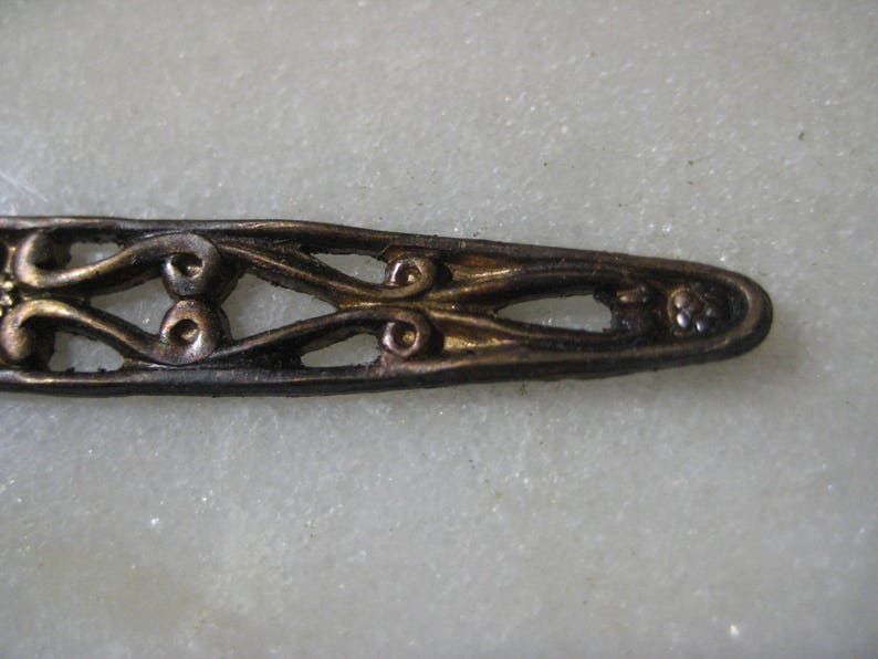Antique Bar Pin Finding 1 pc. 62 x 8mm Detailed Open Work Filigree Bar Brooch Top Die Struck Raw Unplated Brass Vintage Jewelry Finding