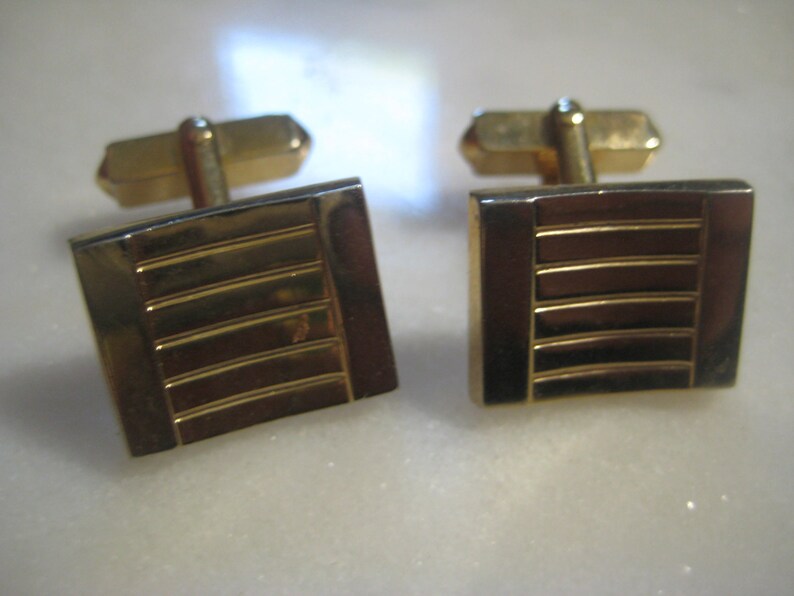 Men/'s Jewelry 1960s Mid-Century Swank Gold Tone Vintage Cuff Links 1 Pair 18mmx15mm