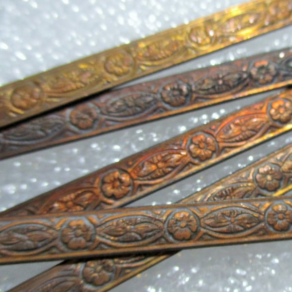 Ornate Floral Design Copper Coated Stamped Steel Bar/Banding/Jewelry Component/Embellishment/Decoration/Trim, 2 1/2" by 5mm, 1 Piece