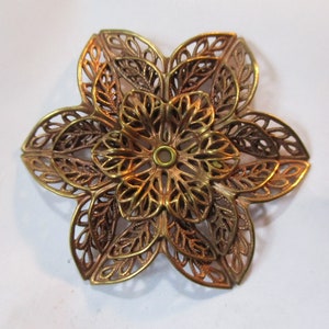 Layered Filigree Flower Finding: Ornate Dapt Rivited Three Layer Brass Stamping/Jewelry/Component/Finding, Unused Stock, 43mm, 1 pc.