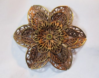Layered Filigree Flower Finding: Ornate Dapt Rivited Three Layer Brass Stamping/Jewelry/Component/Finding, Unused Stock, 43mm, 1 pc.
