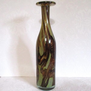 Scarce Vintage 1960&#39;s Malta Mdina Glass Studio Bottle Vase by Michael Harris, Shades Of Green, 12 1/2 Inch Tall (CRMI)
