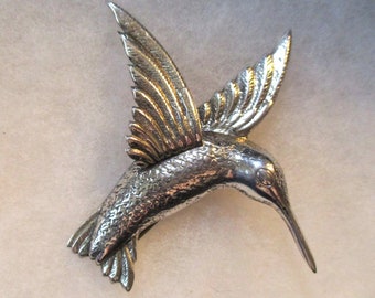 Vintage Sterling Silver Hummingbird Brooch Pin, 11.4 Grams. 71mm by 68mm. 1 Piece (CRMI)