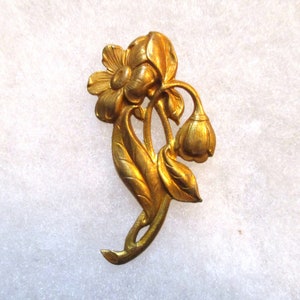 Vintage Brass Art Nouveau Style Flower Stamping/Jewelry Component/Embellishment, 46mm by 21mm, Old Stock, 1 Piece