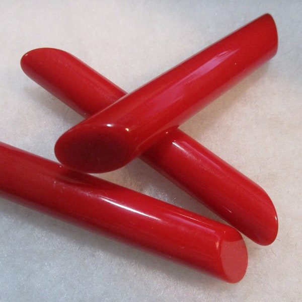 Vintage  Red Lucite Cylinder with Slanted Ends, Jewelry/Bracelet Component,  82mm by 13mm, No Holes, 1 Piece