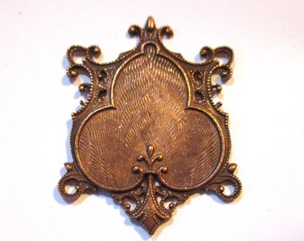 Vintage Die Struck Brass Fleur De Lys Pendant/Necklace Focal/Connector/Finding, 4 Loops, Jewelry Component, Old Stock, 29mm x 22mm, 1 Piece