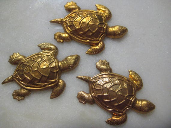 FFA9420 4 Small Raw Brass Turtle Stampings 