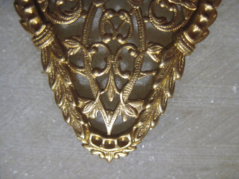 Polished Brass Jewelry Finding 39x31mm Filigree Shield Component 1 Pc