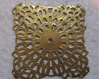 Lacy Filigree, Flat Stamped Raw Unplated Brass, 2mm Center Hole, Pendant Jewelry Finding/Component/Brooch Base, 1 5/8 Inch Square, 1 pc (gj)
