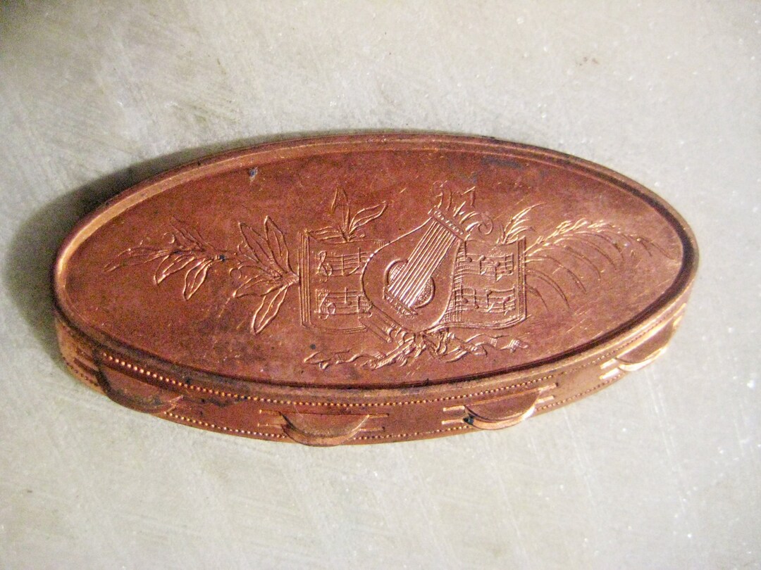 Vintage French Tambourine Brass Stamping Detailed Etched Music Theme