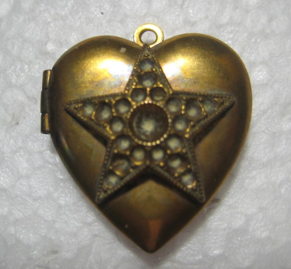 Vintage Heart Locket Star Pendant: Quality Stampe… - image 1