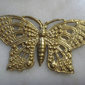 Vintage Butterfly Stamping, Ornate Open Work Stamped Brass Finding, Decoration, Trim, 58mm by 30mm, 1 pc