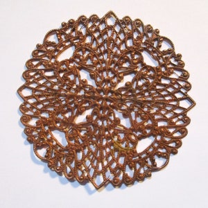 Detailed Vintage Flat Stamped RED Brass Round Lacy Filigree 2.5&quot; Disk/Medallion/Jewelry Component/Embellishment/Decoration/Trim, 1 Pc. (jj)
