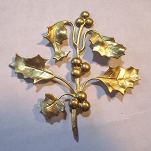 Vintage Stamped Brass Leaf & Berry Branch Stamping/Jewelry Component/Finding/Embellishment, 59mm by 61mm, 1 Piece