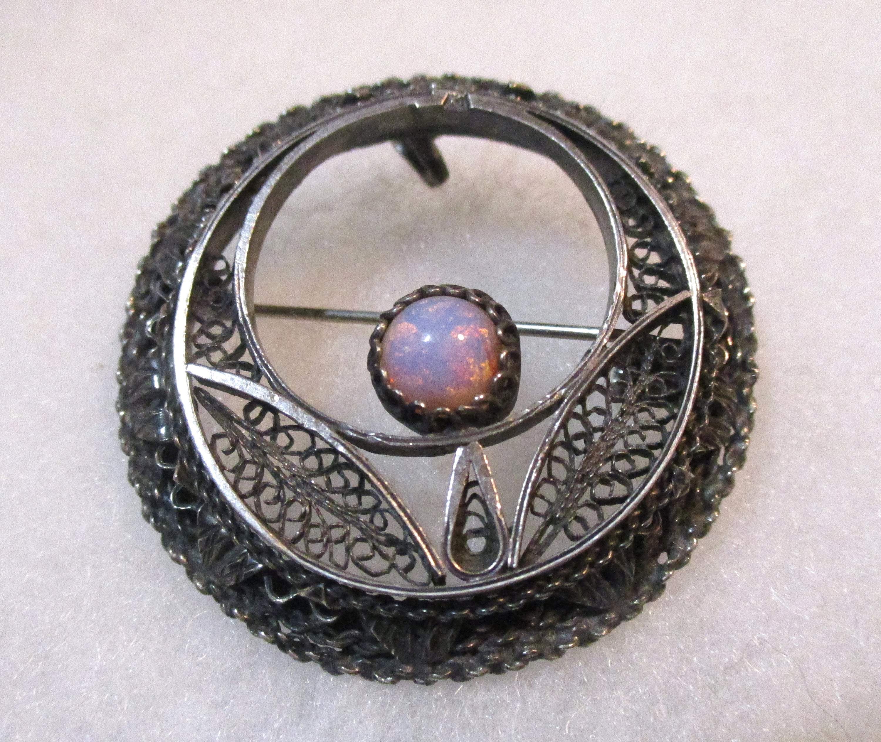 Vintage 800 Silver Filigree Circle Combination Pendant brooch Pin