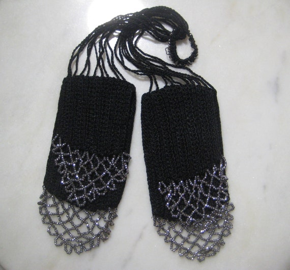 Antique  Black Crochet and Cut Steel Beaded Miser… - image 5