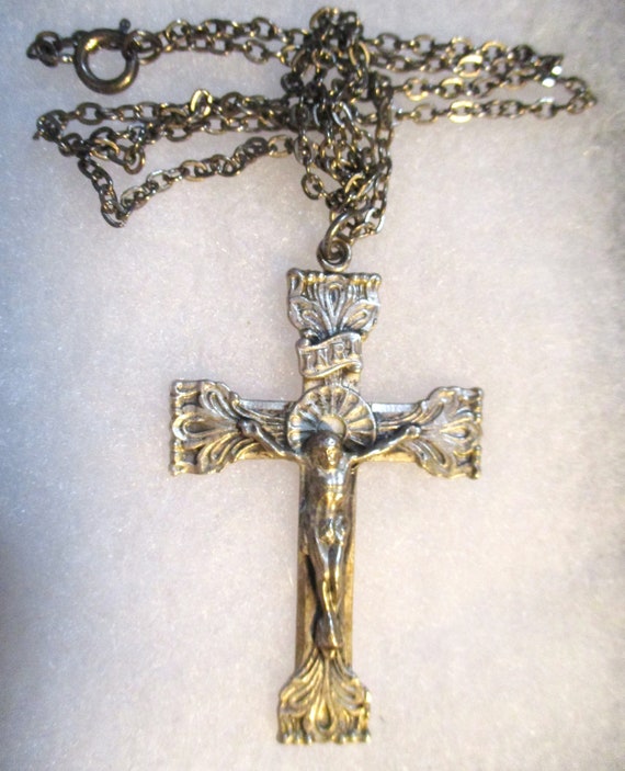 Vintage  Religious Sterling Silver Crucifix Cross… - image 2