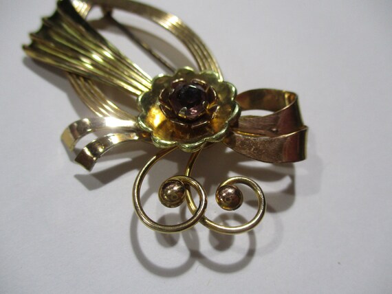 Vintage Harry Iskin Gold Filled Bow and Flower Sp… - image 3