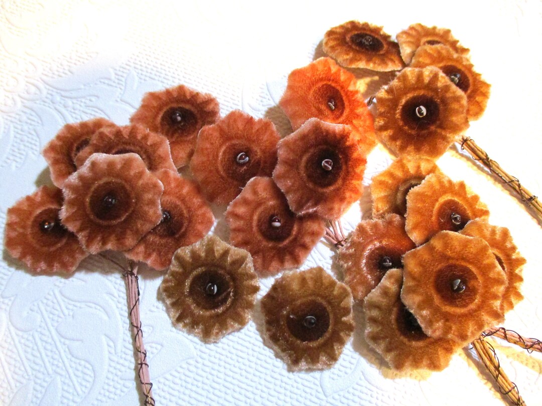 Vintage Art Deco Rust Velvet Molded Millinery Flowers, Hat/craft Trim ...