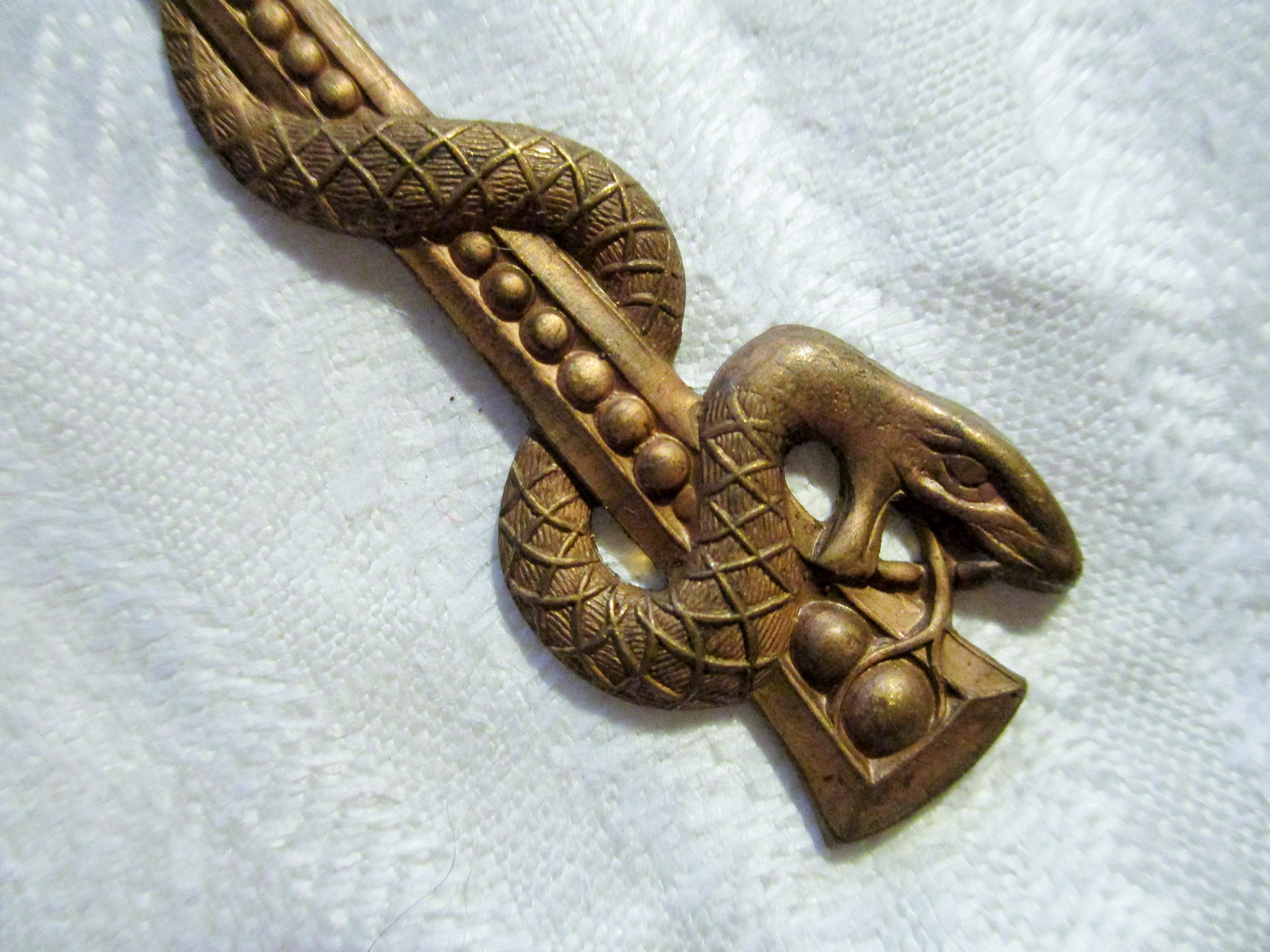 1 Vintage Snake Stamping Asp Coiled Around a Staff Raw Brass Etsy