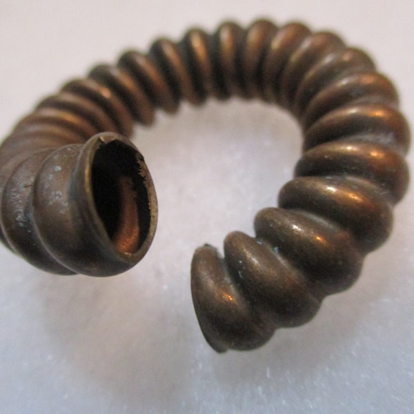 1 Vintage Raw Unplated Patina Brass Hollow Ribbed Corrugated Spiral Hoop/Jewelry Component with Opening. 38mm