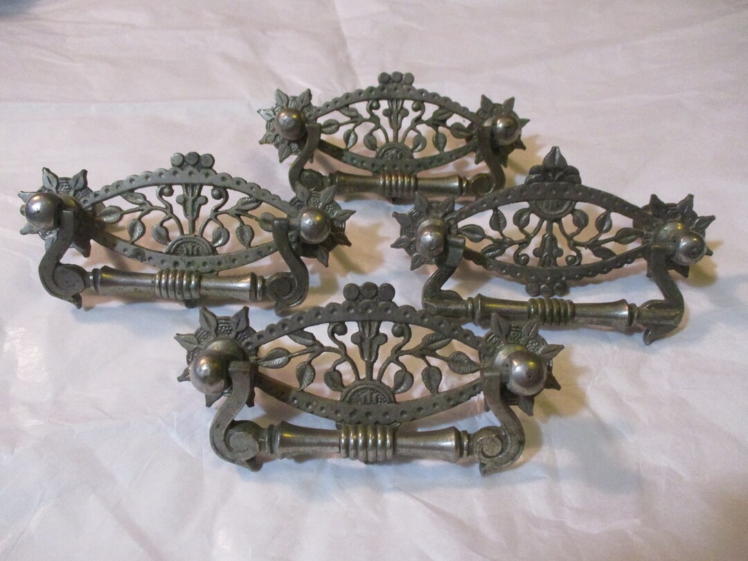 Antique Victorian Open Work Drawer Pulls, Nickel Plated Cast Brass ...