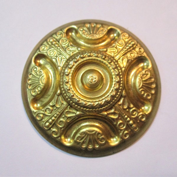 Vintage Bohemian Style Round Brass Medallion/Disk Stamping, Jewelry Component/Embellishment/Topper/Decoration,  51mm, Hollow Back, 1 pc.