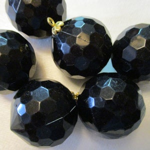 Vintage Black Lucite Faceted Ball Drop/Pendant/Necklace Component/Jewelry/Earring Design/Bead Supply, Brass Top Loop, 16mm Round, 6 Pieces