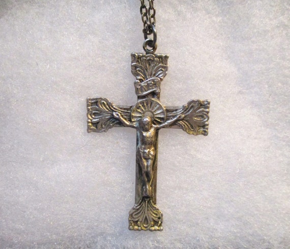 Vintage  Religious Sterling Silver Crucifix Cross… - image 1