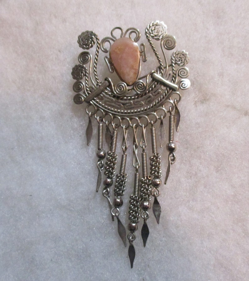 Vintage Mexican Alpaca Mayan/aztec Design Silver Tone Filigree Dangle ...