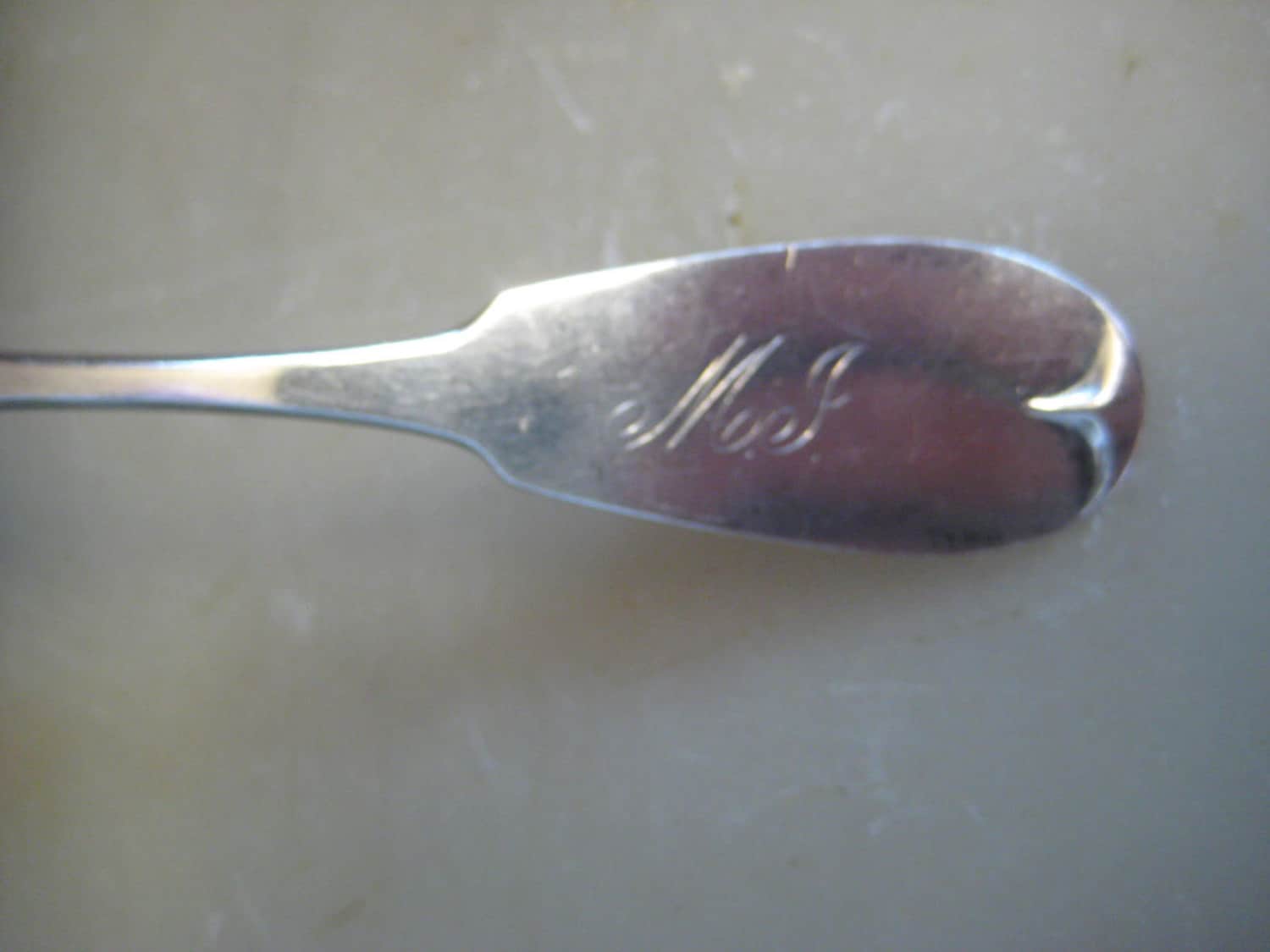 Antique Circa 1840 Coin Silver Teaspoon 
