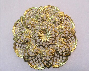Detailed Vintage Stamped Dapt Brass Round Lacy Filigree 62mm Disk/Medallion, Jewelry Component/Embellishment/Decoration/Trim, 1 Piece (jj)