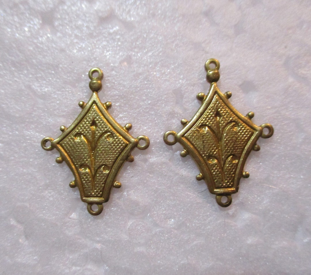 Vintage Jewelry Connectors, 4 Loop, Stamped Raw Brass Jewelry