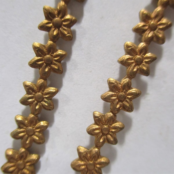 Vintage Stamped Brass Floral/Flower Bar Trims/Jewelry Components/Findings/Embellishments, Die Struck, Flat Back Sides, 75mm x 5mm, 2 Pieces