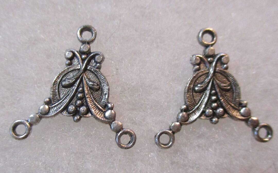 Vintage Jewelry Connectors 2 Over 1 Stamped Antique Silver Etsy