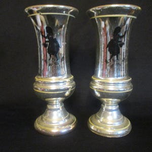 Vasos de vidro de mercúrio antigos, estilo vitoriano, do século XIX, por volta de 1870, com silhuetas de Mary Gregory, tamanho grande, 23 cm de altura, 1 par (CRMI)