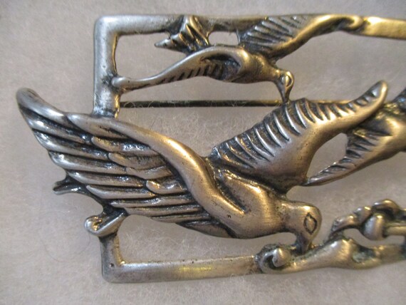 Vintage Heavy Cast Sterling Silver Birds in Fligh… - image 3