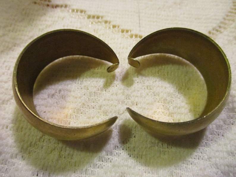 Vintage Earring Hoops Pierced Earring Base Jewelry ComponentFindings 1.5 38mm 1 pr. 1960s Wide Solid Stamped Brass Post Mountings