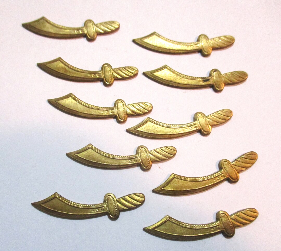 Vintage Renaissance Battle Sword Die Struck Brass Stampings, Gothic