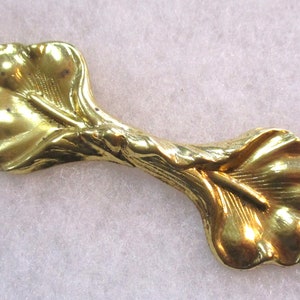 Vintage Bright Raw Brass Art Nouveau Style Double Lily Flower Stamping/Jewelry Component/Embellishment, 3 1/2&quot; x 1 1/4&quot;,  1 Piece