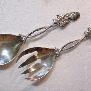 Vintage "Raco", Germany, 800 Silver Long Stem Rose Pattern Small Salad Serving Set, 6 3/4" Size, No Monograms, 2 Piece Set (CRMI)