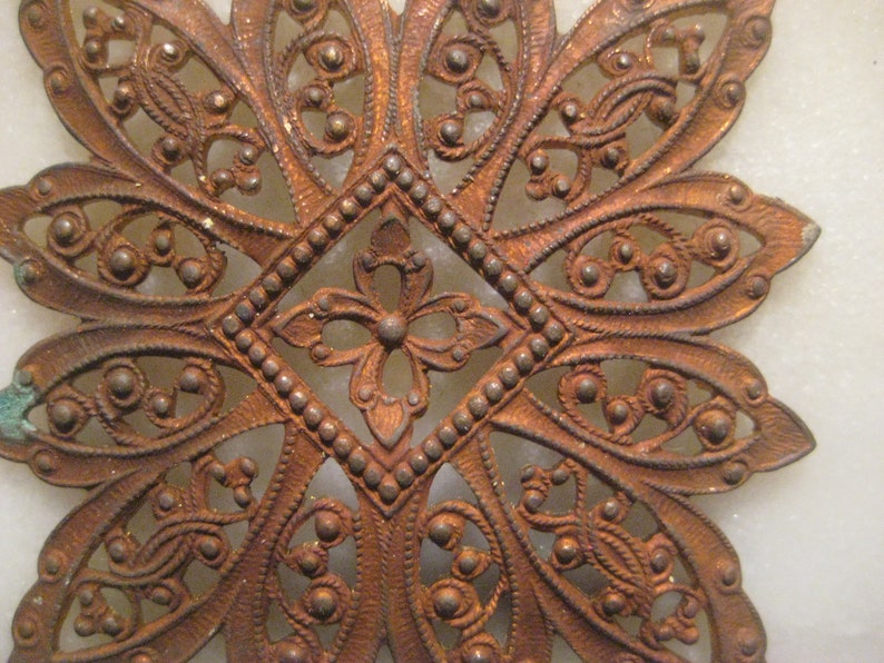 Die Struck Unplated Raw Brass Antique French Filigree 1920s Ornate Dapt FlowerSnowflake 1 pc Old Jewelry ComponentEmbellishment 46mm