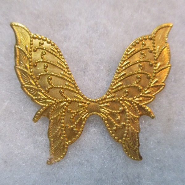 Vintage Butterfly Wings, Flat Raw Stamped Brass Jewelry Components/Findings/Embellishment/Decorative Trim, 34mm x 40mm, 1 pc.