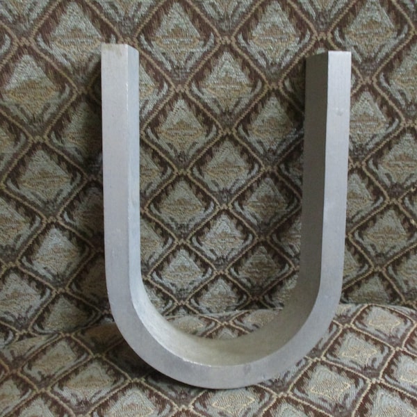 Vintage Industrial/Commercial Brushed Cast Metal Letter "U", Sign Embellishment/Altered Art/Repurpose/Home/Office Decor, 8 1/2" x 6", 1 Pc.